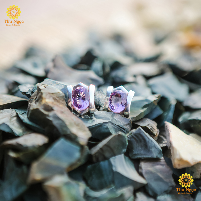 Trang sức phong thủy - Bông tai thạch anh tím