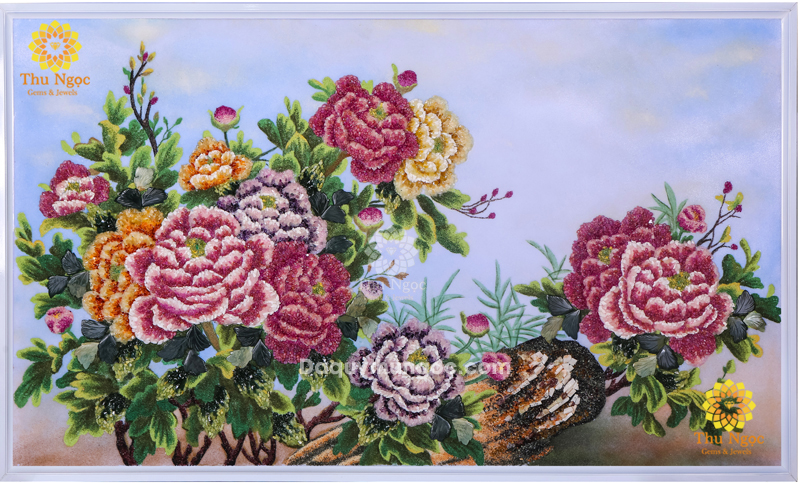 tranh hoa phong thủy đá quý