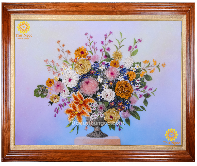 tranh hoa phong thuy - hoa tay ghep da quy