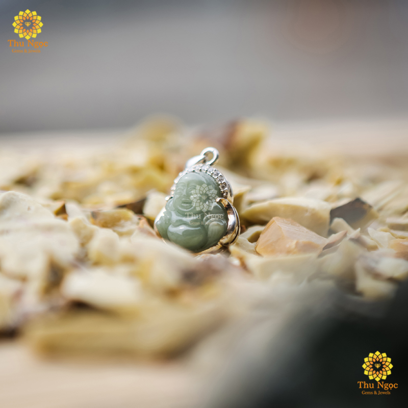 Trang sức đá quý phong thủy mặt ngọc di lặc bọc bạc