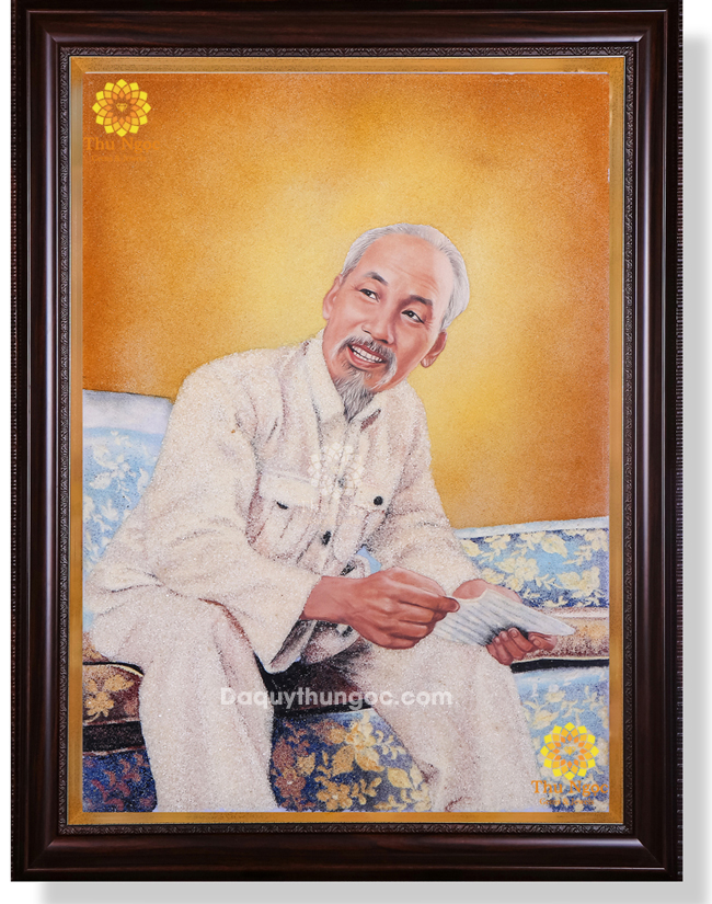 Tranh đá quý treo tường đẹp - Bác Hồ đọc báo