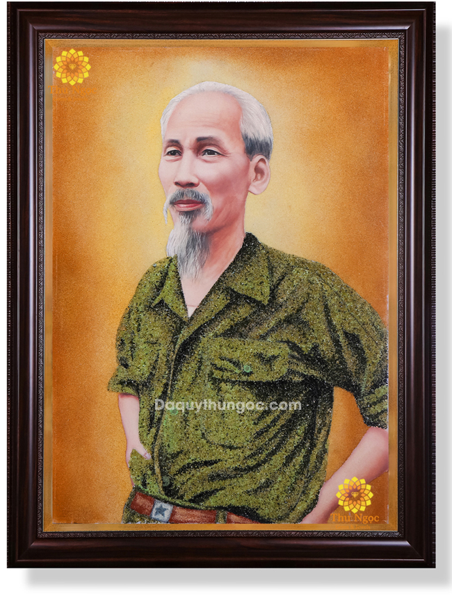 Tranh đá quý treo tường đẹp - Bác Hồ mặc quân phục