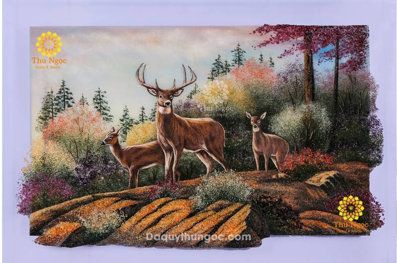 Tranh phong cảnh đá quý ba chú hươu