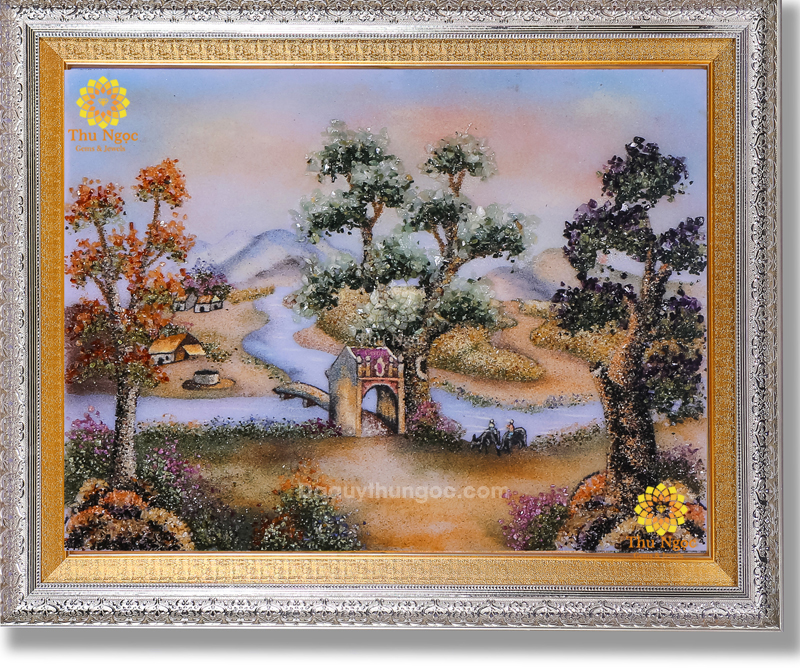Tranh đá quý phong thủy làng quê mẫu 8
