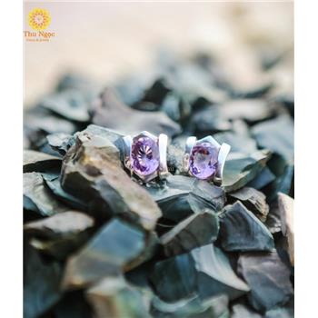 Bông tai bạc đá thạch anh tím